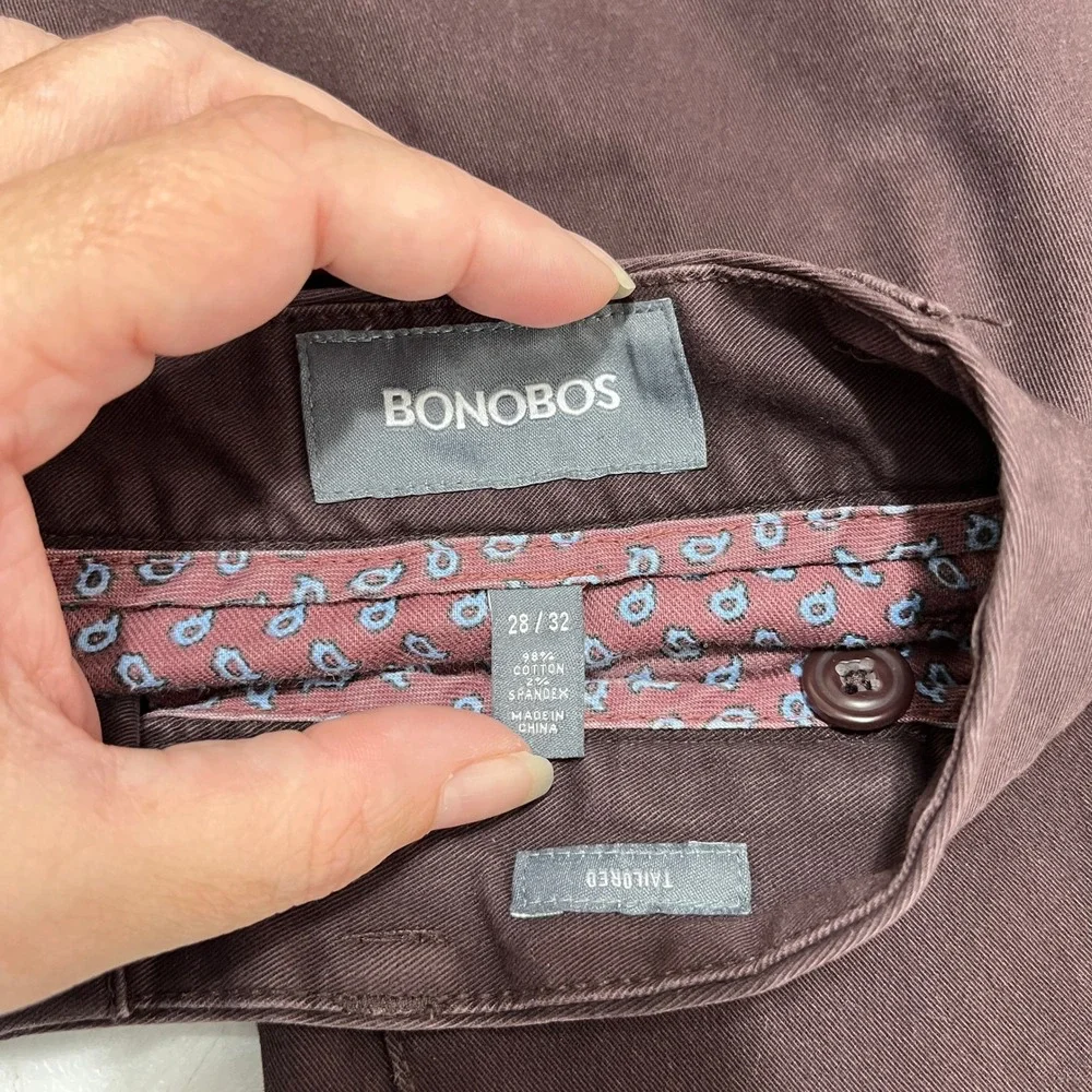 Bonobos Tailored Pants Men‎ 28x31 Slim Modern Minimal Workwear Casual Maroon